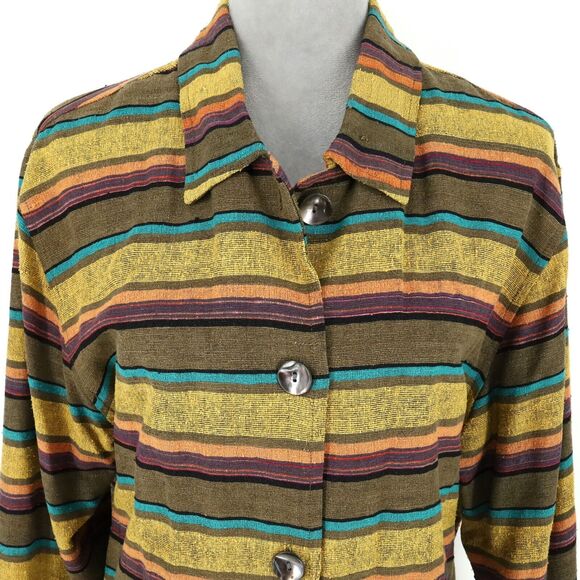 Chicos Design Jacket 1 Womens 8 Medium Silk Stripe Gold Green Shacket Vintage - Picture 8 of 14